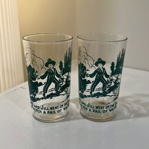 Vintage Pair of Storybook Jack and Jill Juice Glasses